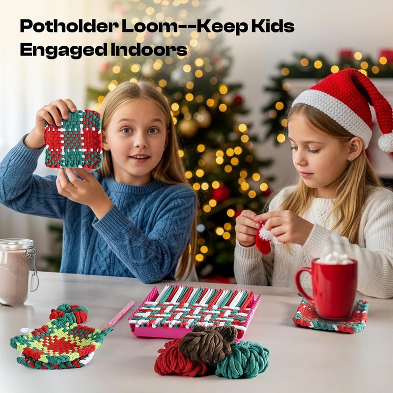 Caydo Christmas Weaving Loom Kit for Kids, Pot Holder Loom Kit for Girls 8-12, Include 448Pcs Weaving Loops(8 Colors), DIY Art and Craft Looms for Kid, Gift for Christmas & Craft-Loving Kids Age 8-12 - Image 5
